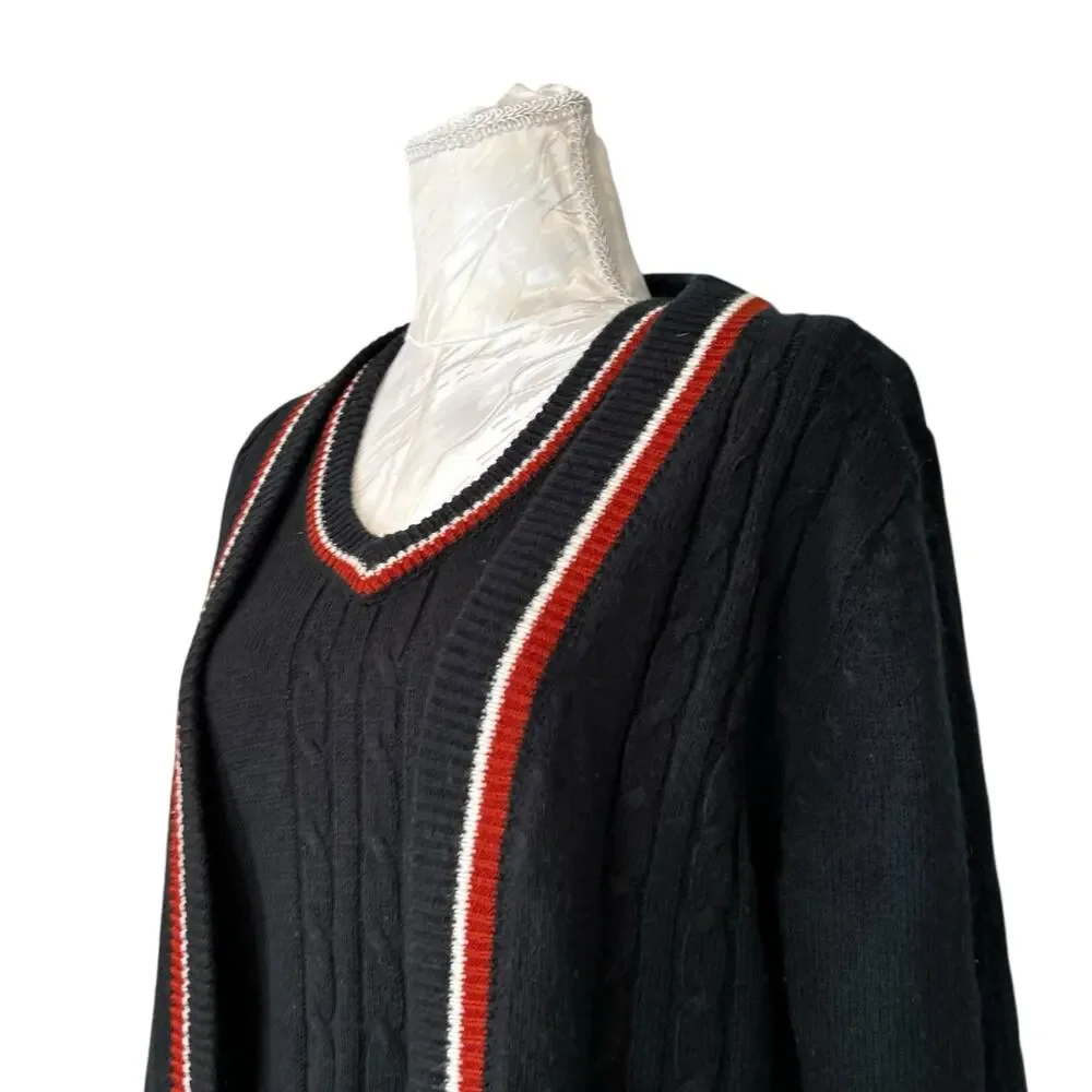 Vintage 50s/60s Cable Knit Sweater Vest Set Black Small - Picture 10 of 16